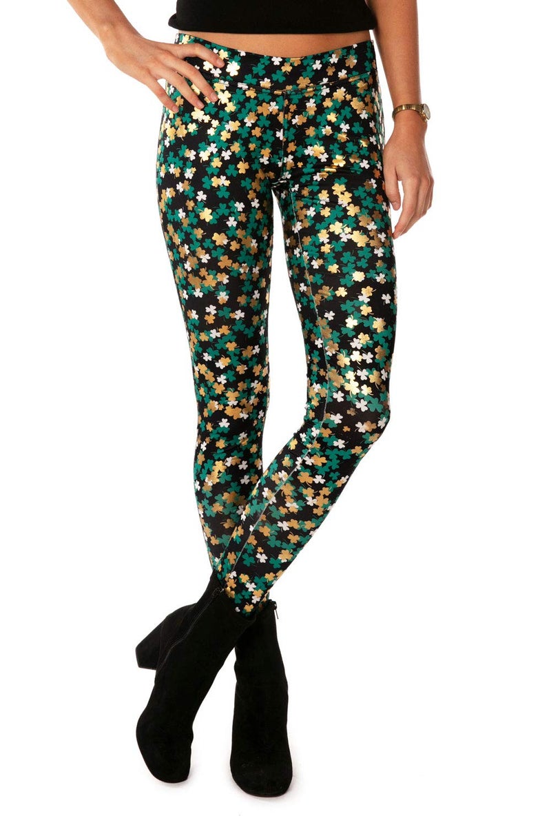 Tipsy Elves Women's St. Patrick's Day Clusterluck Mid Waisted Leggings Size Medium - Image 1